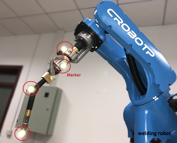 Display of motion capture identification points on welding robots