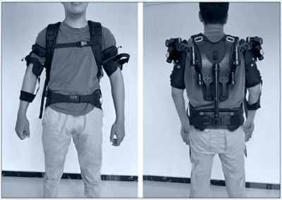 One subject in a passive upper extremity exoskeleton